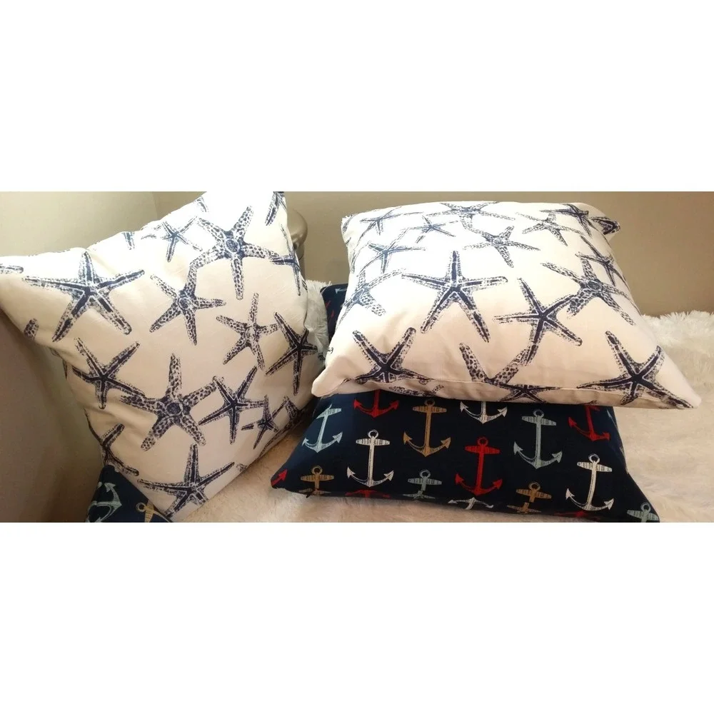 Starfish 20X20 Zippered Throw Pillow‎ Covers Pair Navy White Premier Prints NEW